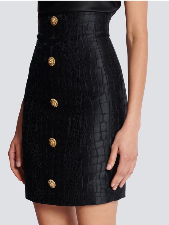 Balmain Dresses & Skirts - Balmain Black Crocodile-Embossed High-Waist Pencil Skirt with Gold Buttons